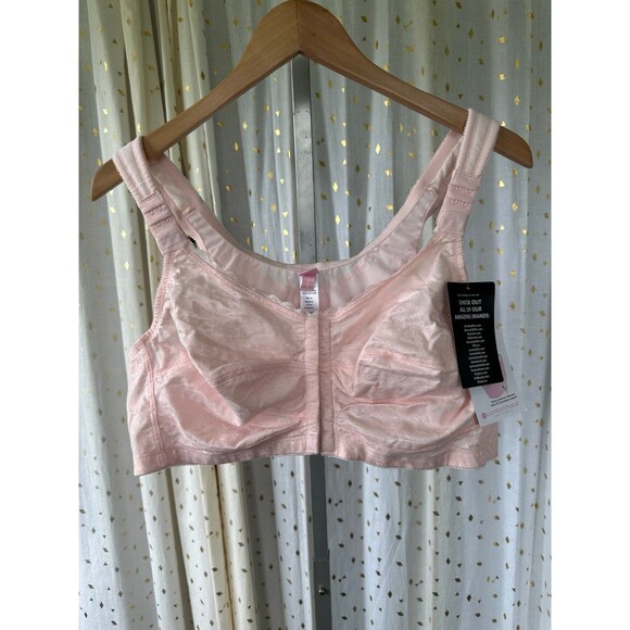 Comfort Choice NWT Pink Posture Support Front Hooks Wireless Lace Trim Bra 48B - Picture 2 of 10